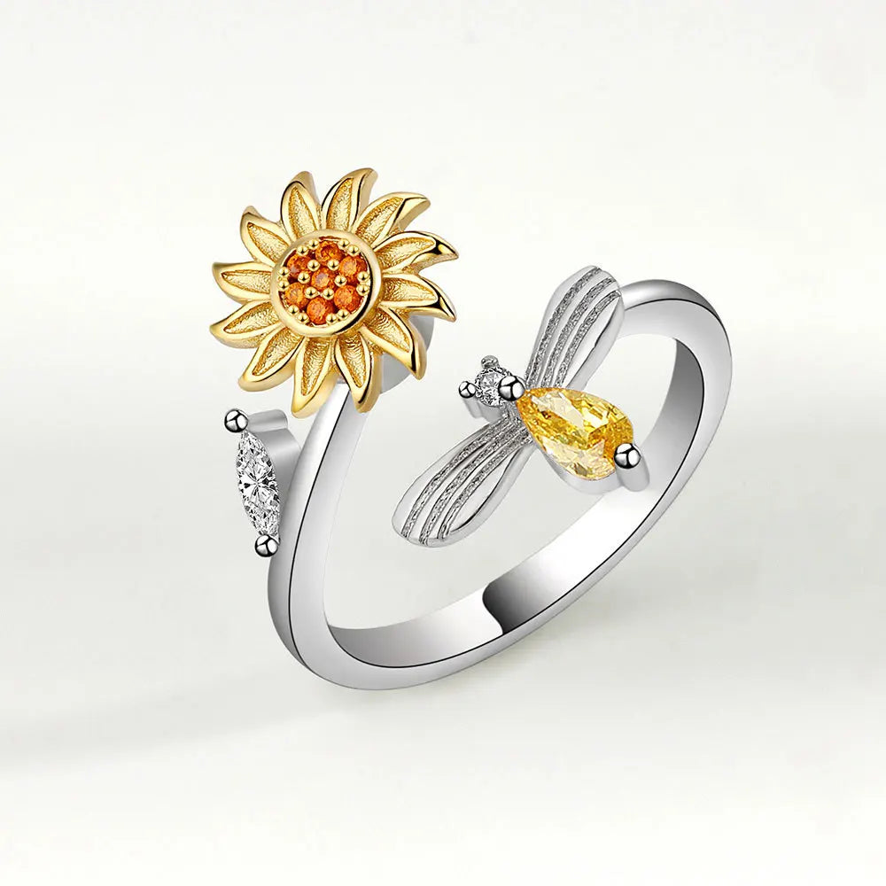 Sunflower Diamond Zircon Rotatable Ring