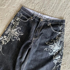 Y2K Grunge Cyber Gothic Embroidered Denim Shorts