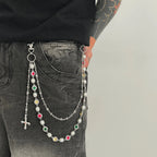 Salircon New Exquisite Luxury Cross Pendant Imitation Pearl Keychain Belt Chain