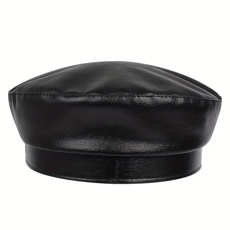 Fashion Women Large Belt Buckle Leather Hat Spring Autumn Sailor Hats Black Ladies Beret Caps