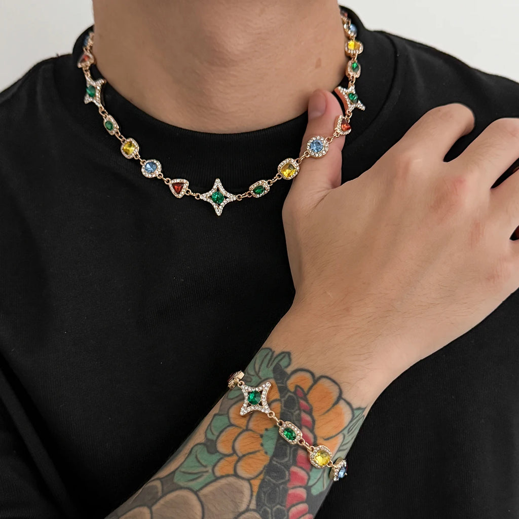 Ingemark Boho Luxury Colorful Crystal Chain Necklace