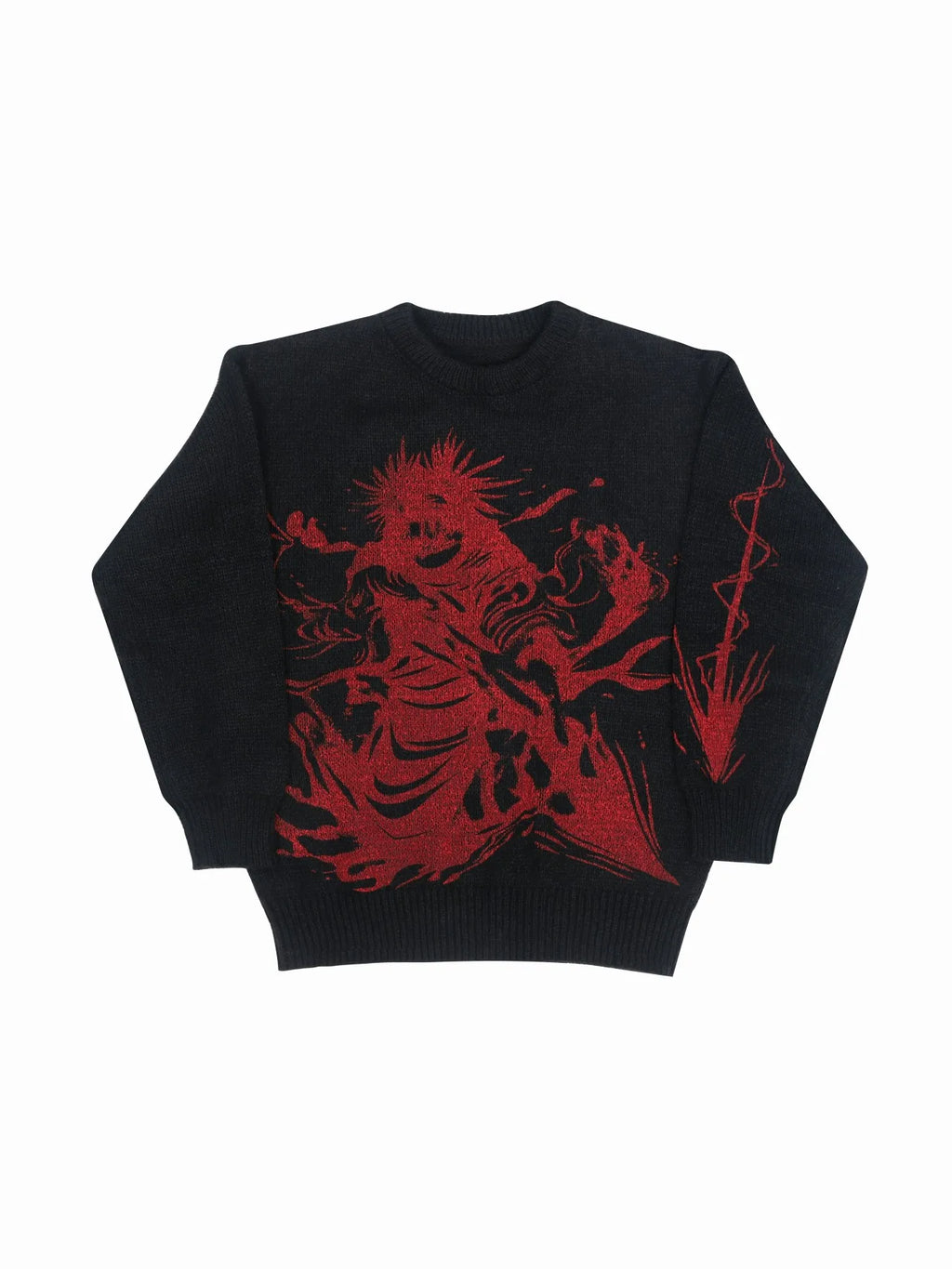 Y2K Streetwear Gothic Grunge Black and Red Graphic Knit Sweater