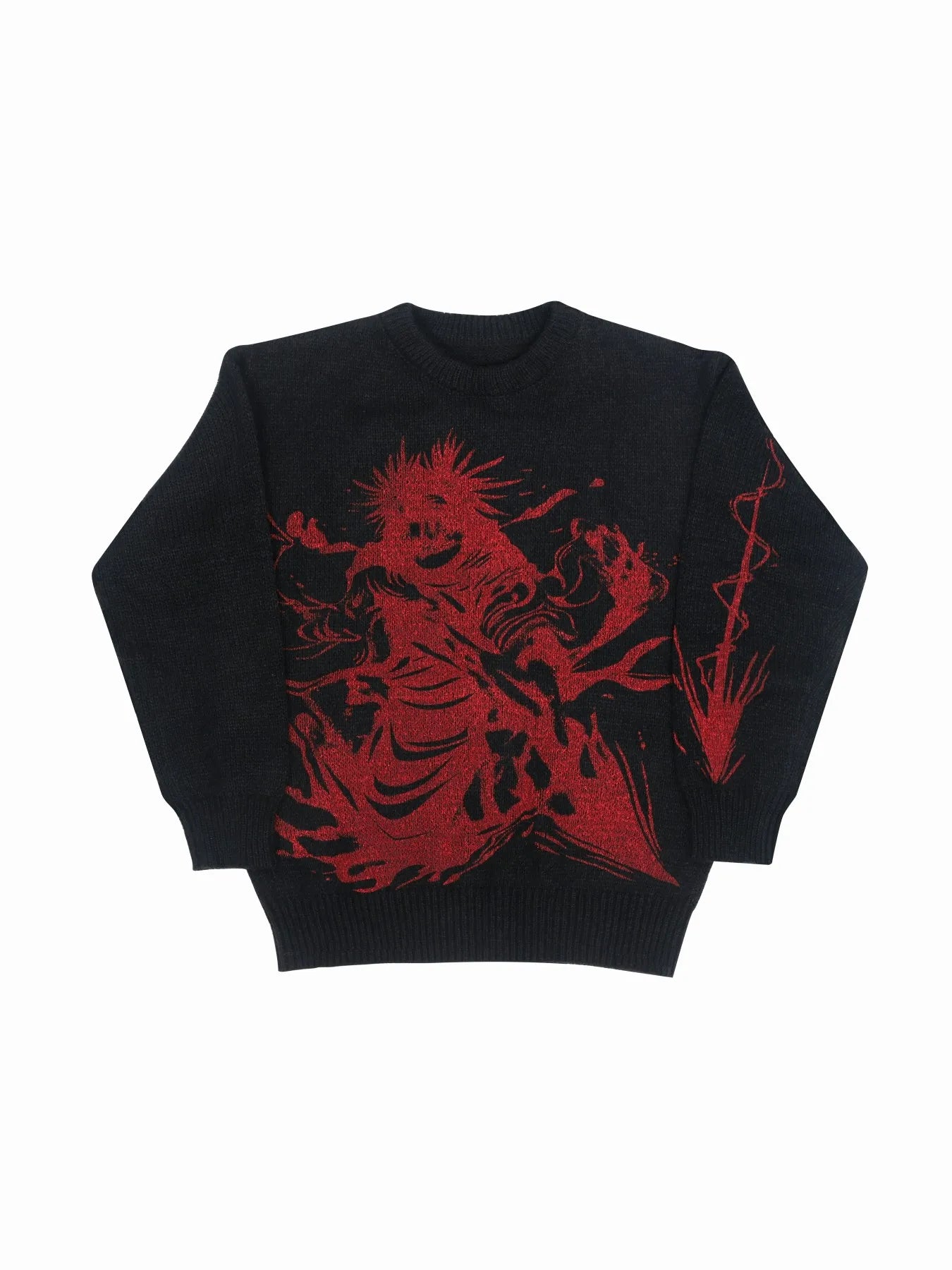 Y2K Streetwear Gothic Grunge Black and Red Graphic Knit Sweater