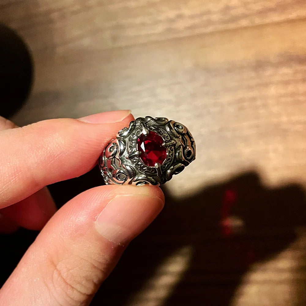 Retro Red Heart Crusades Vine Ring Dark Gothic Vintage Resizable Ring Punk Accessories