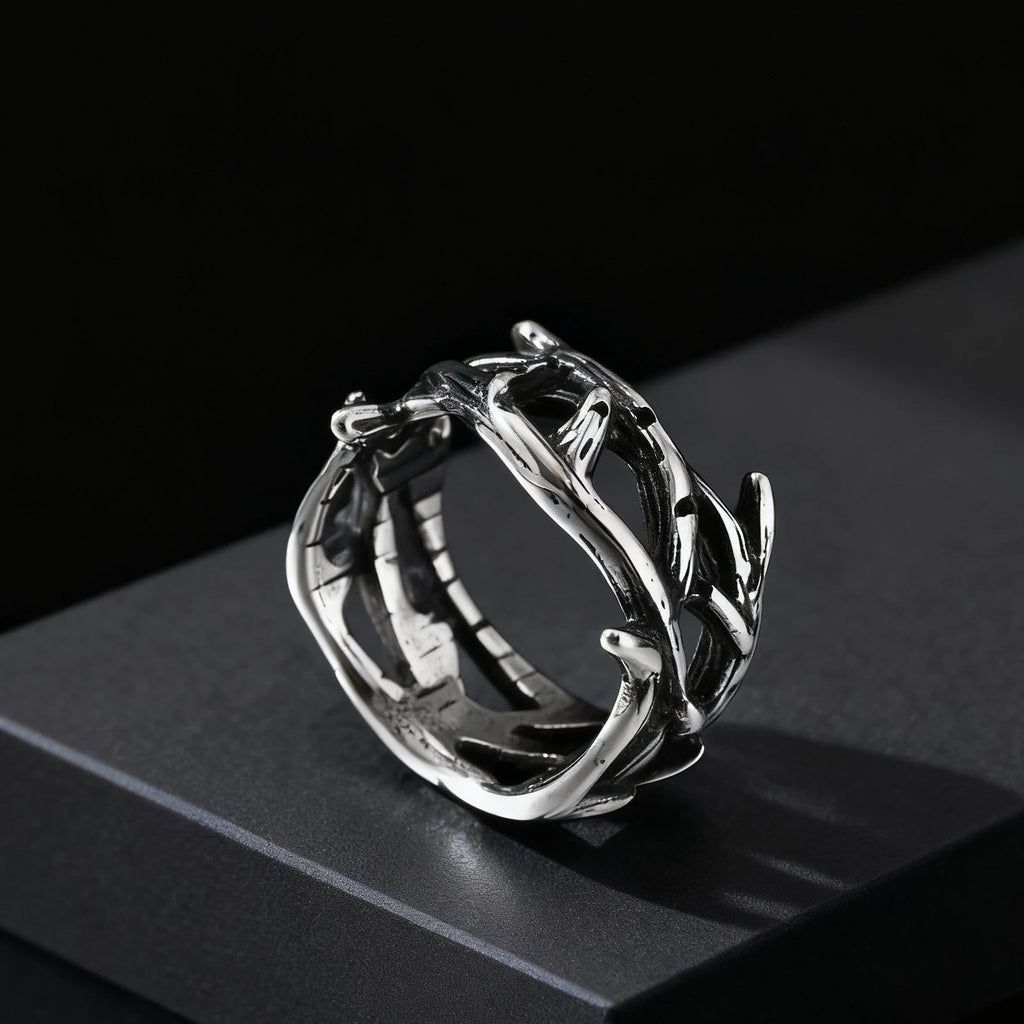 Vintage Hollow Thorns Design Stainless Steel Charm Rings