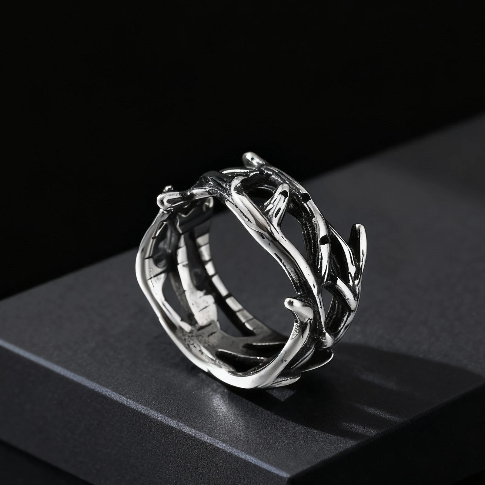 Vintage Hollow Thorns Design Stainless Steel Charm Rings