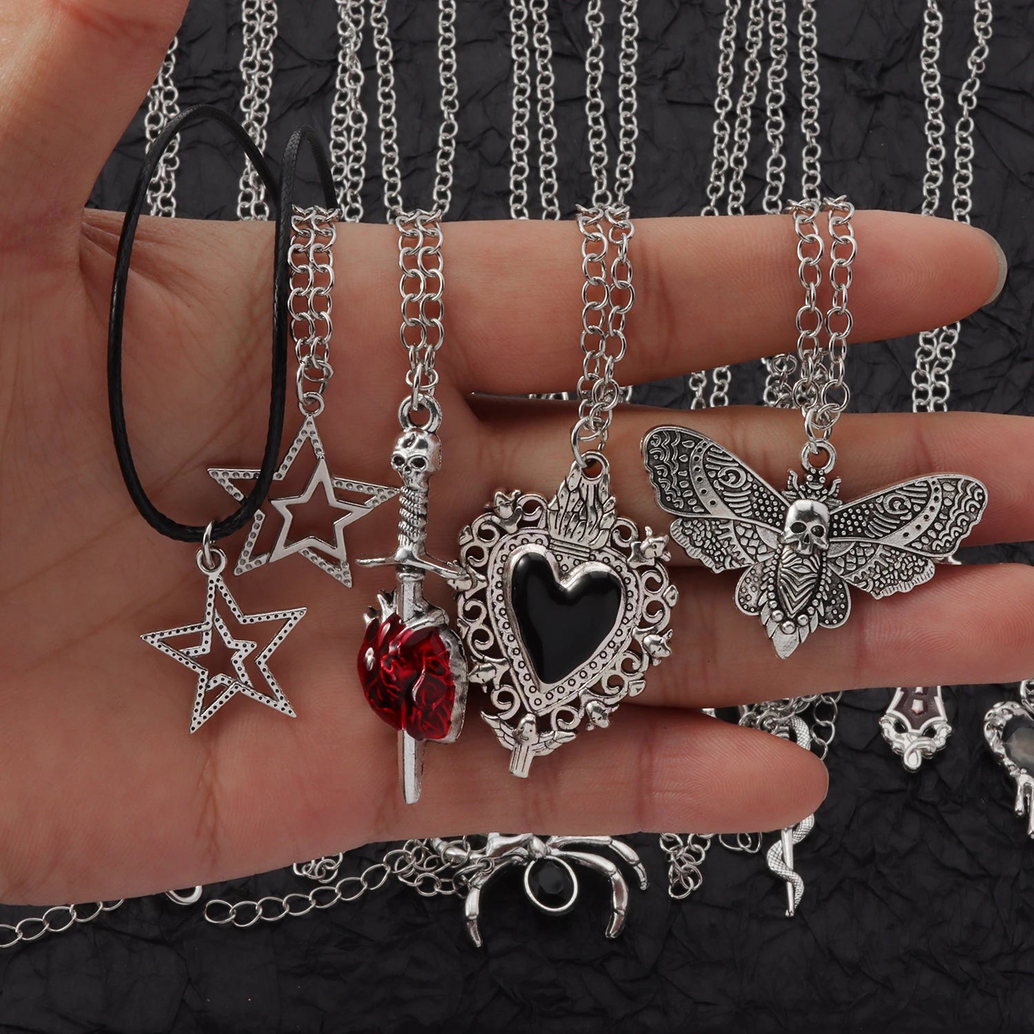 Gothic Set Vintage Punk Heart Snake Butterfly Charm Necklaces