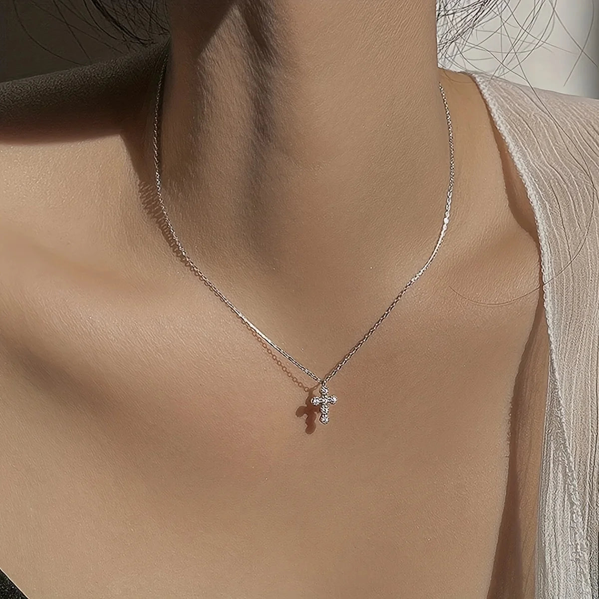 Gothic Vintage Silver Color Cross Pendant Hip-hop Trend  Necklace