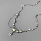 JWER Trendy Bling Moonstone Star Cross Pendant Necklace for Women Punk Hip Hop Star Chain CrystalNecklace Party Y2K Jewelry Gift