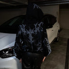 Y2K Cyber Opium Spider Graphic Black Zip-Up Hoodie