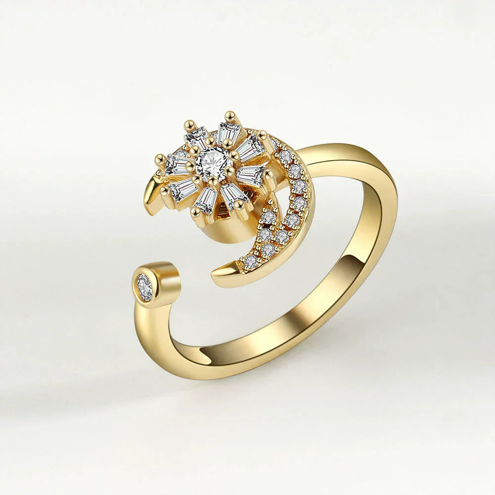 Sunflower Diamond Zircon Rotatable Ring