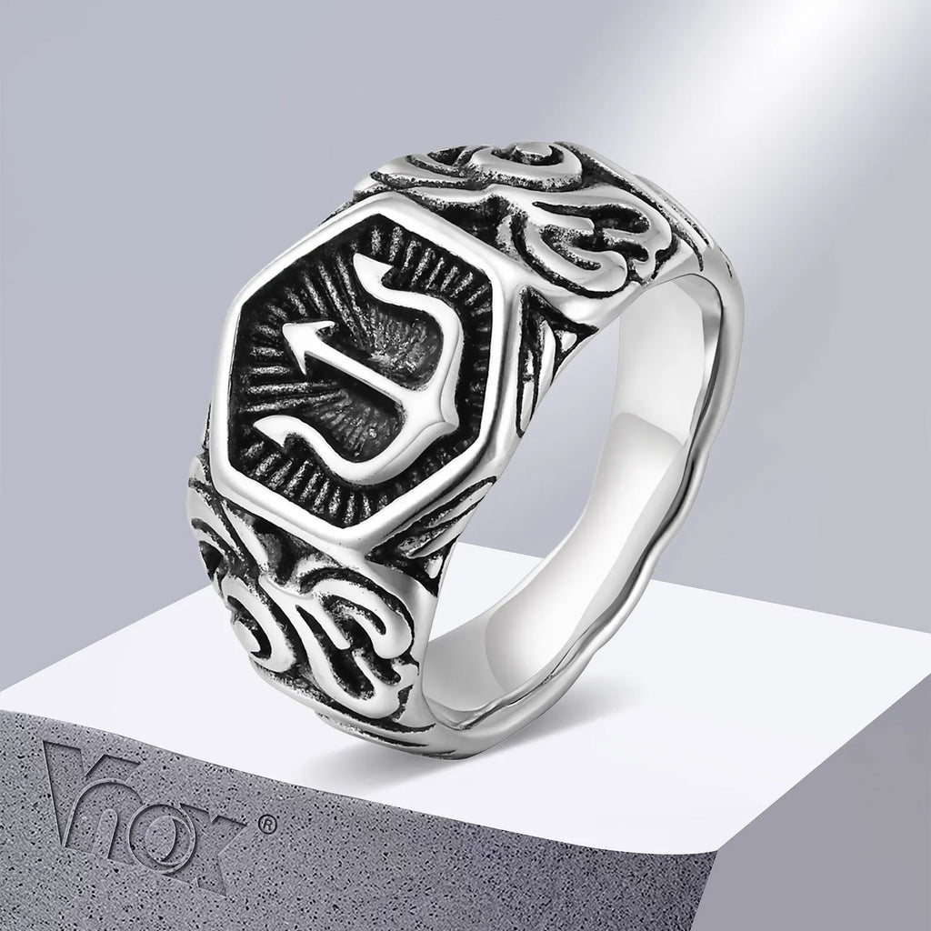 Tridant Signet Stainless Steel Geometric Rings