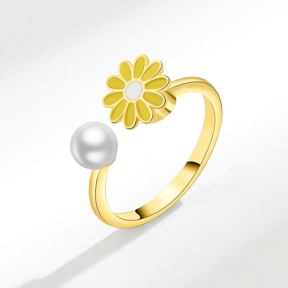 Sunflower Diamond Zircon Rotatable Ring