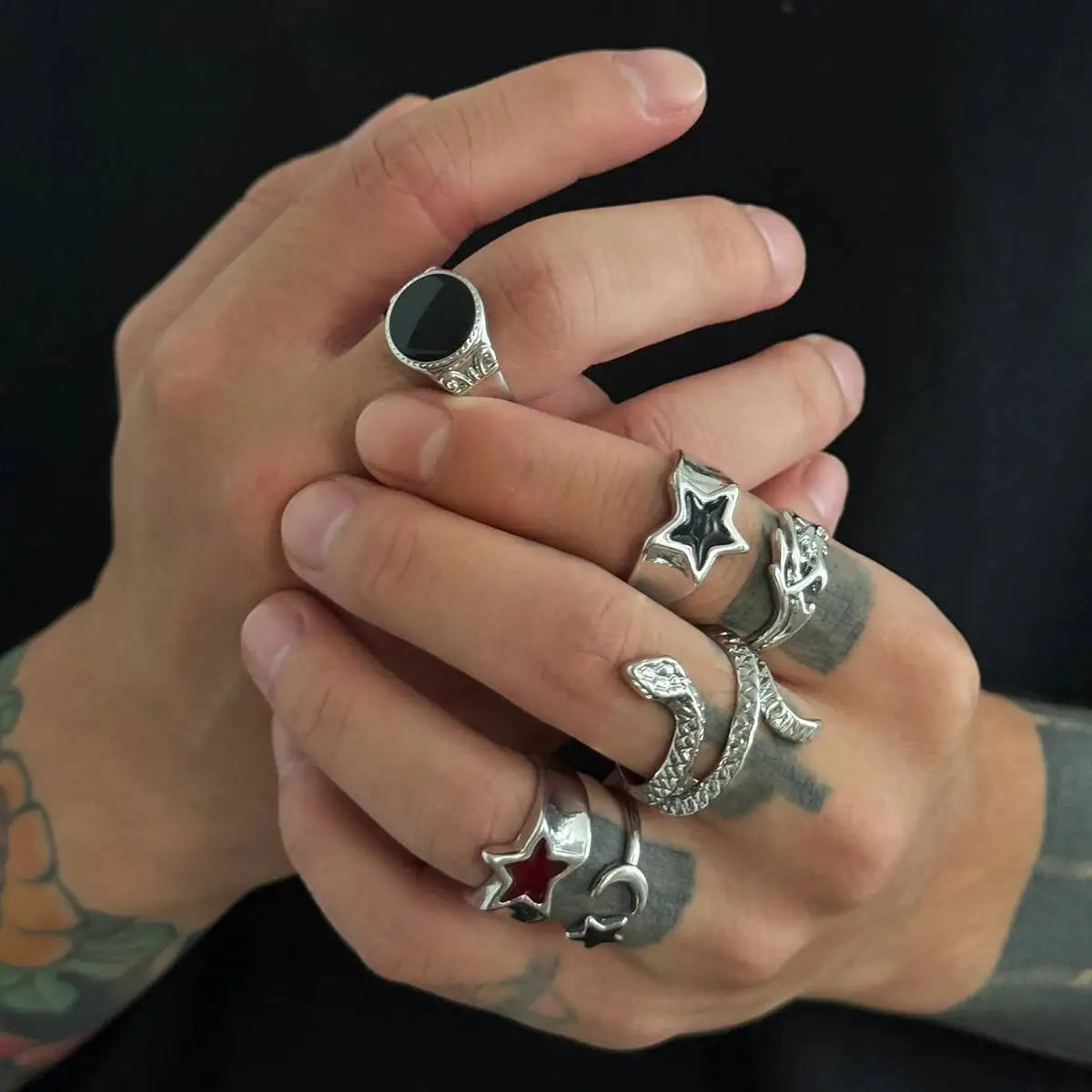 Set 6 Pieces Creative Irregular Snake Stars Open Rings