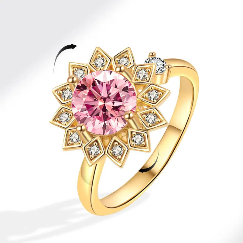 Sunflower Diamond Zircon Rotatable Ring
