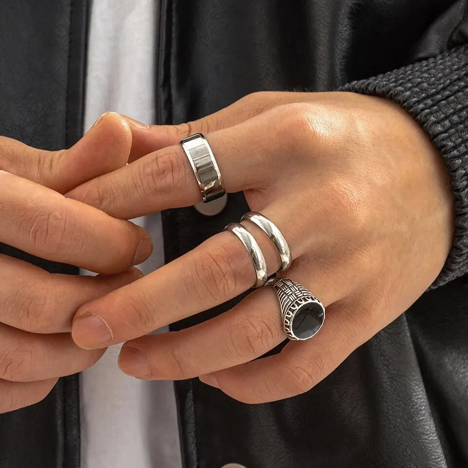 Set 6 Pieces Goth Vintage Skeleton Skull Antique Silver Color Rings