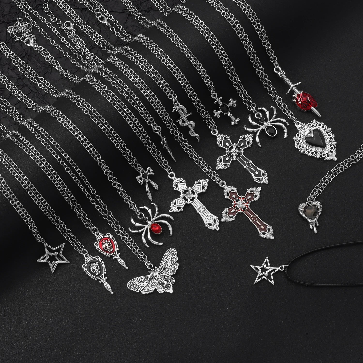 Gothic Set Vintage Punk Heart Snake Butterfly Charm Necklaces