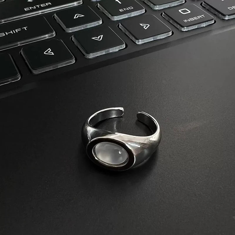 Punk Moonstone Irregular Geometric Statement Ring