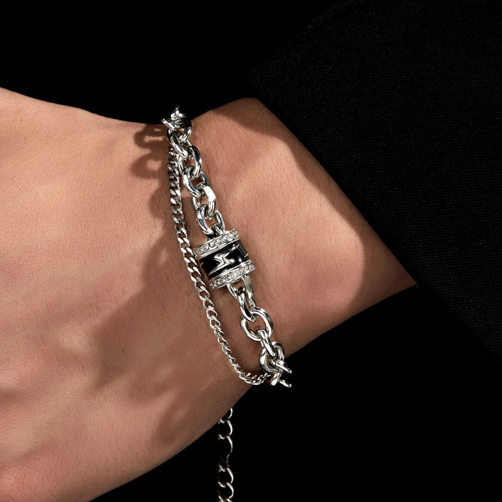 Hip Hop Black Lightning Bracelet =Non Fading Titanium Steel Punk Cuban Bracelet