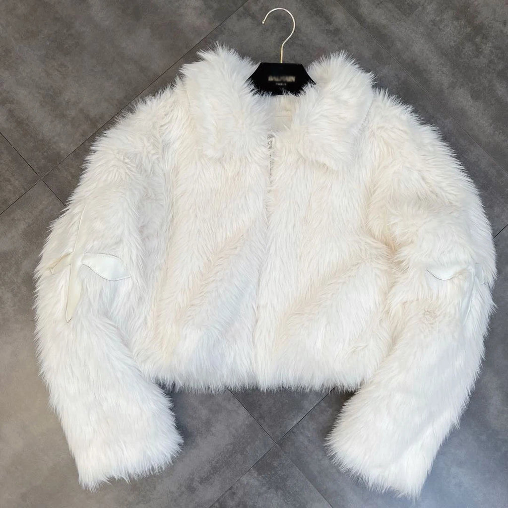Winter Cotton Jacket Lapel Long Sleeve Patch Cross Short Fur Coat