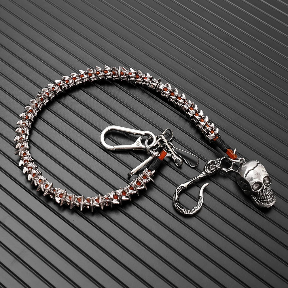 Gothic Spine Bone & Large Skull Heavy Duty Wallet Pocket Chain