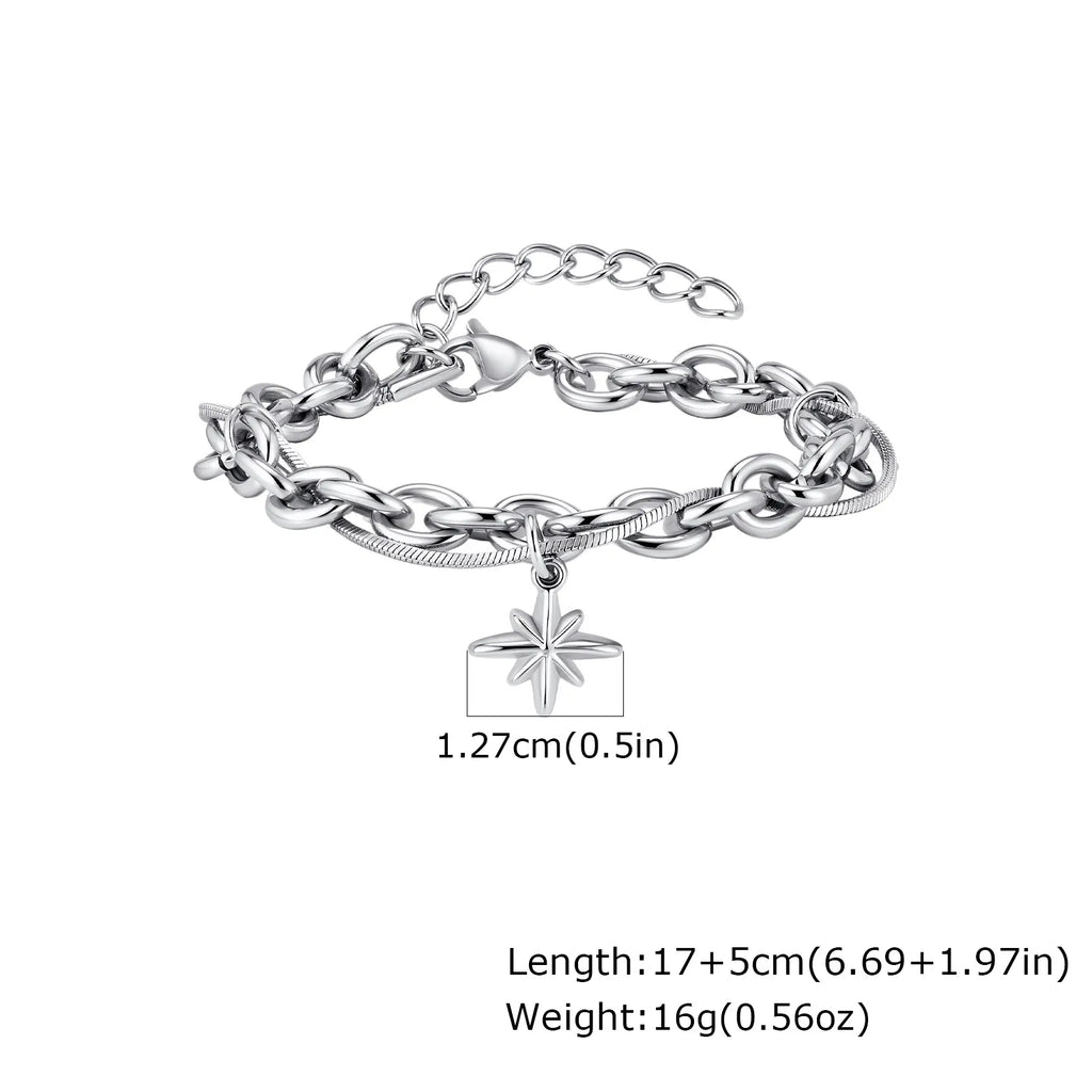Retro Silver Color  Double-layer Bracelet Hip Hop Punk