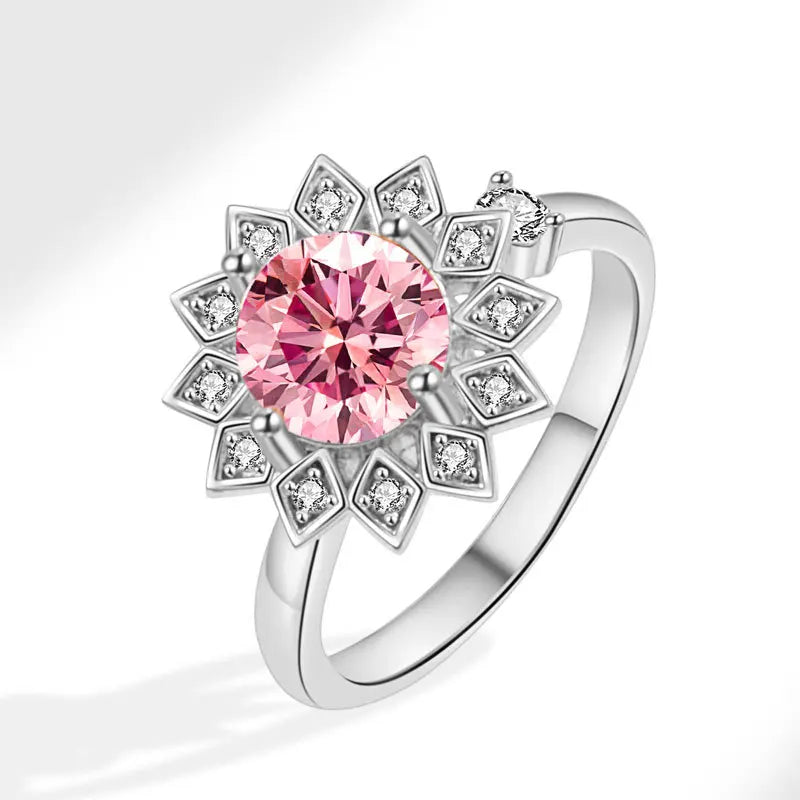 Sunflower Diamond Zircon Rotatable Ring