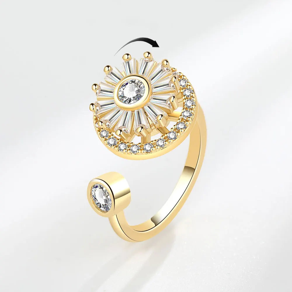 Sunflower Diamond Zircon Rotatable Ring
