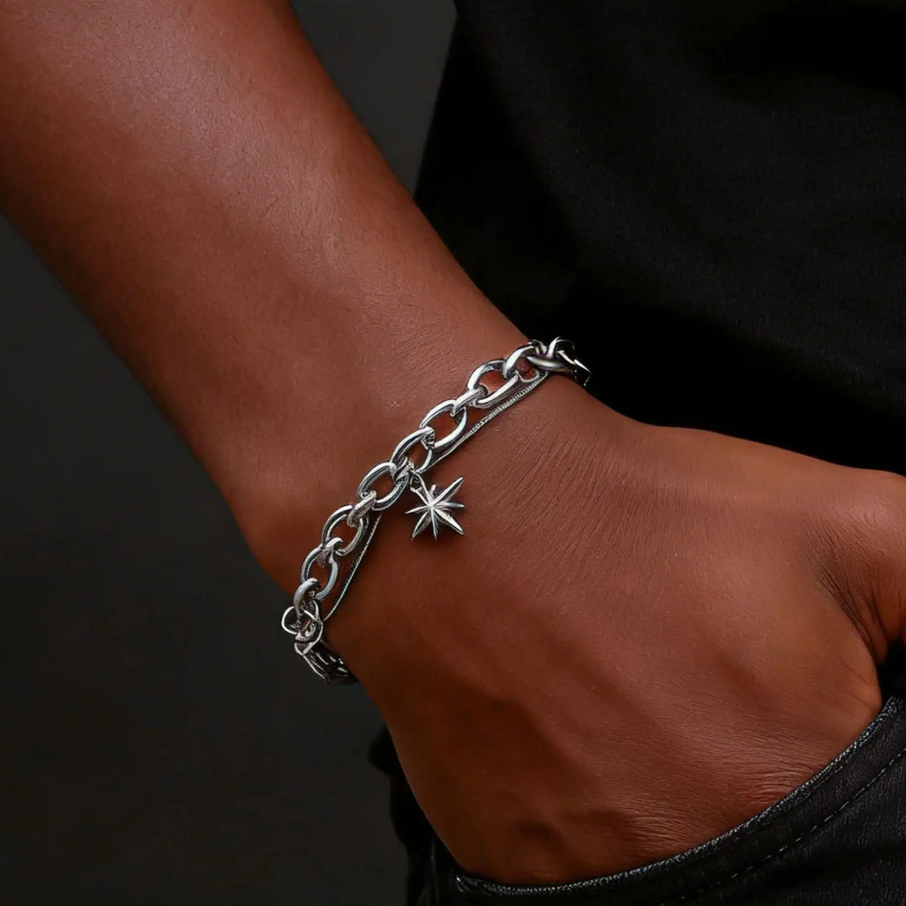 Retro Silver Color  Double-layer Bracelet Hip Hop Punk