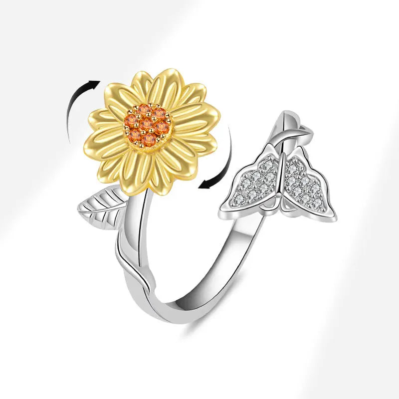Sunflower Diamond Zircon Rotatable Ring