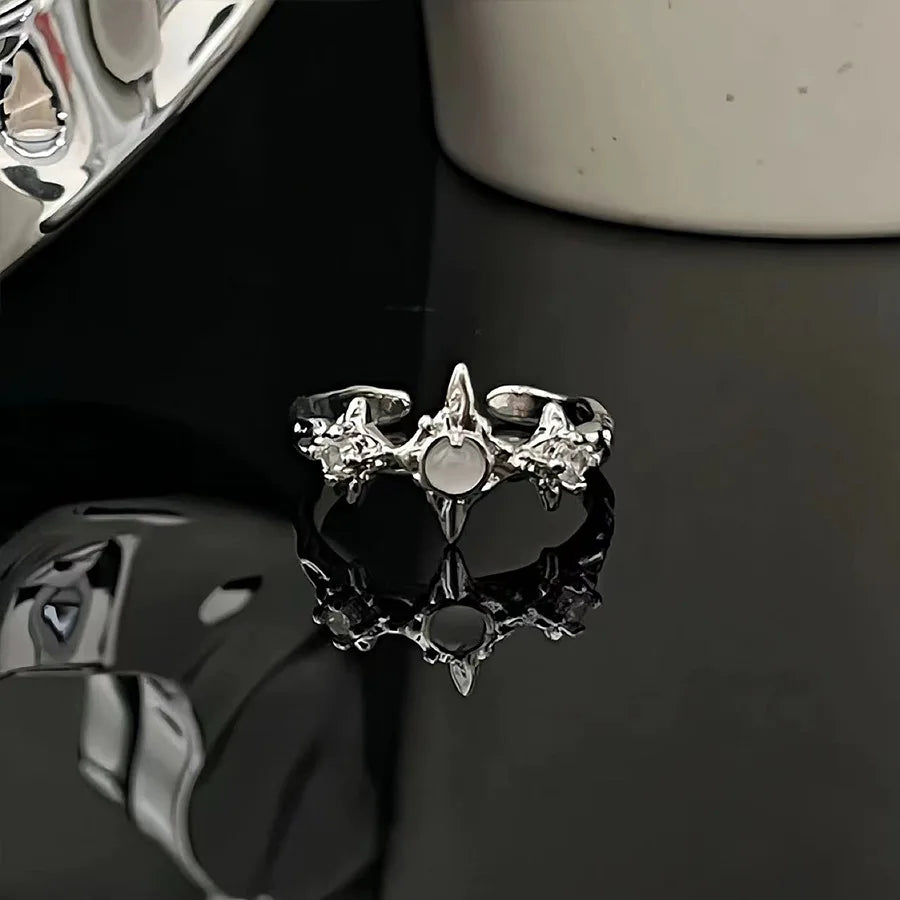 Gothic Irregular Moonstone Cross Opening Ring