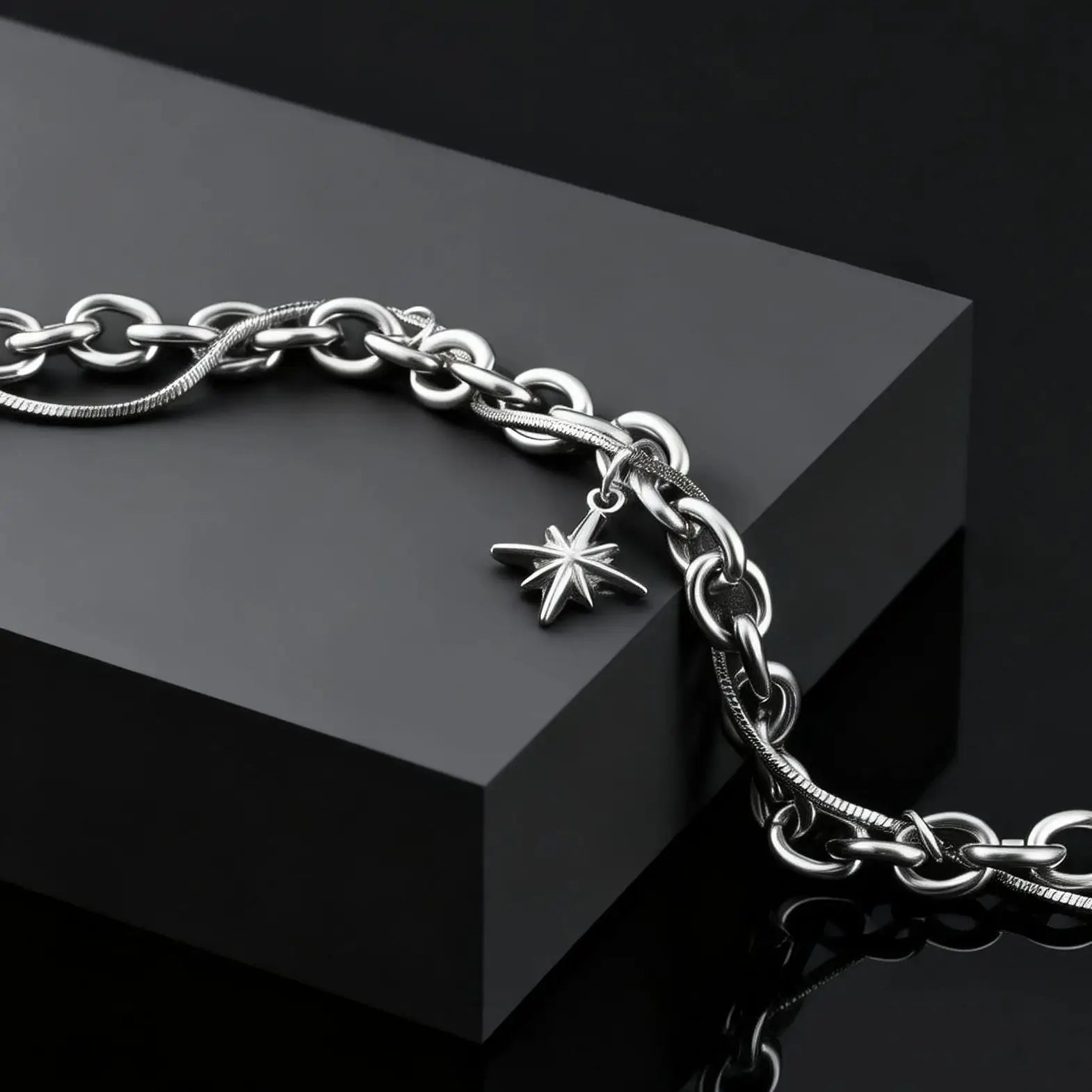 Retro Silver Color  Double-layer Bracelet Hip Hop Punk