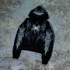 Y2K Cyber Opium Spider Graphic Black Zip-Up Hoodie