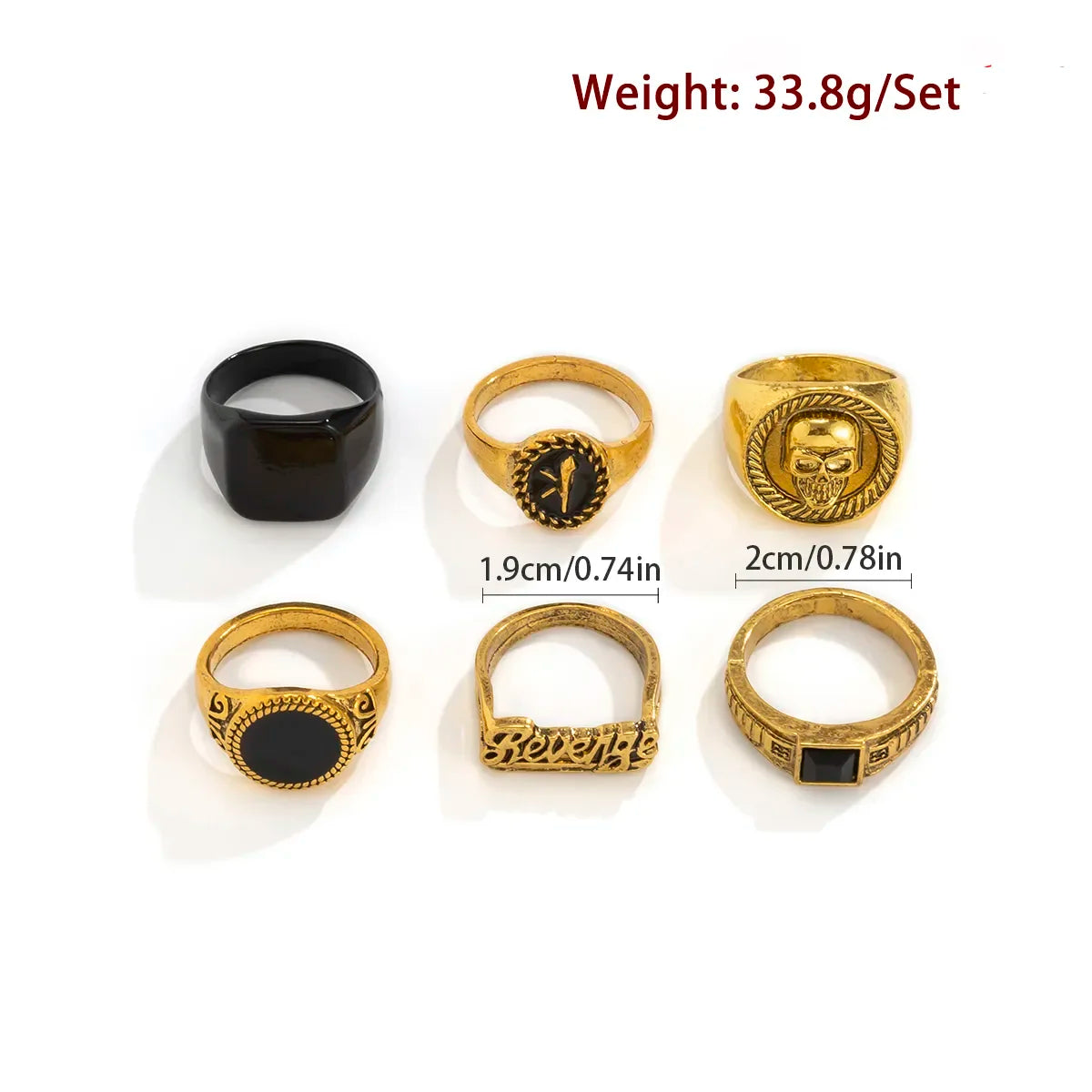 Set 6 Pieces Goth Vintage Skeleton Skull Antique Silver Color Rings