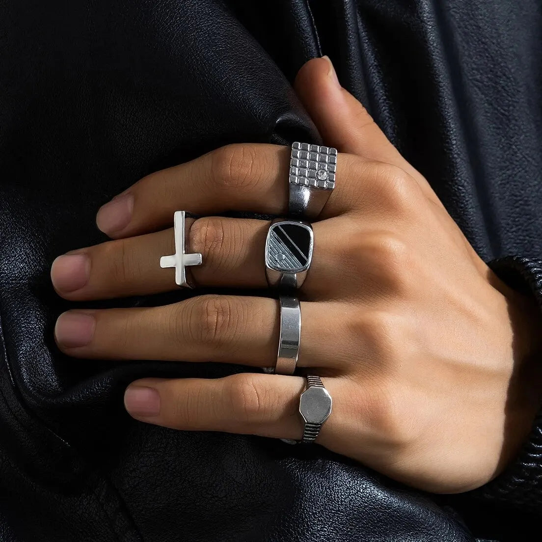 Set 6 Pieces Goth Vintage Skeleton Skull Antique Silver Color Rings