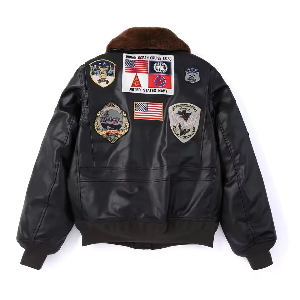 Y2K Vintage Top Gun Aviator Faux Leather Flight Jacket
