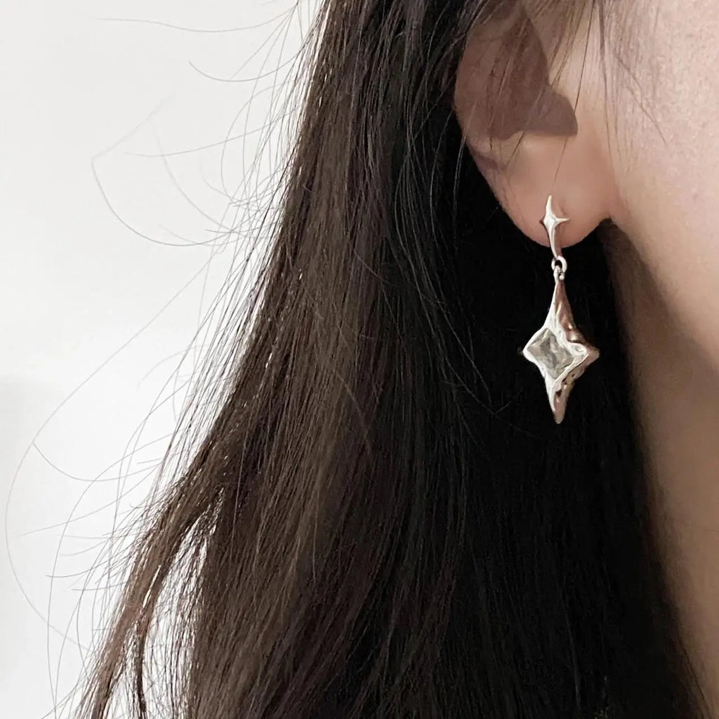 Y2K Exquisite Star Crystal Drop Dangle Earrings for Women High Quality Starlight Unique Simple Silver Color Earring Jewelry Gift