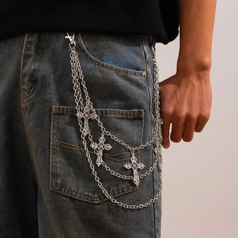 Fashion Punk Metal Pants Chain Hip Hop Waist Chain Cross Pendant Accessories Gifts