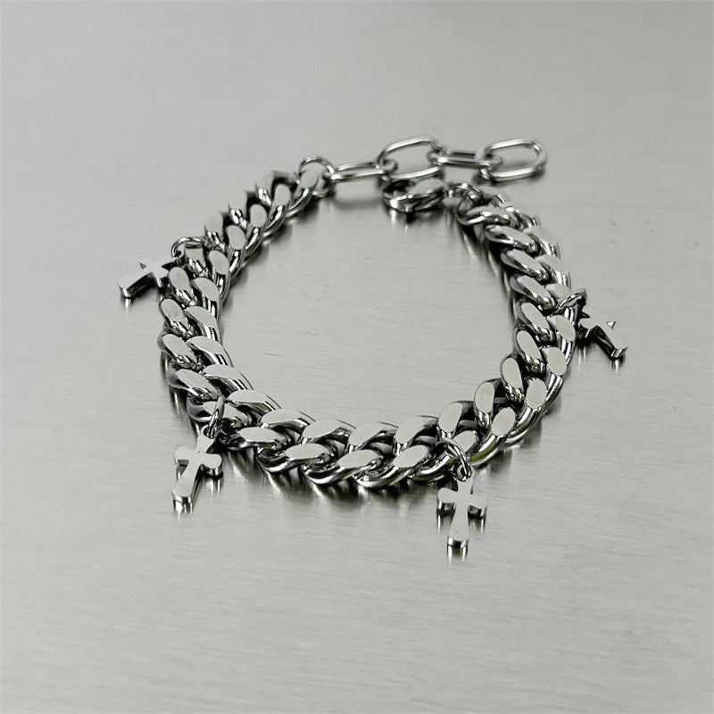 Titanium Steel Cross Cuban Bracelet Retro Cold Wind Hip Hop