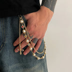 Salircon New Exquisite Luxury Cross Pendant Imitation Pearl Keychain Belt Chain