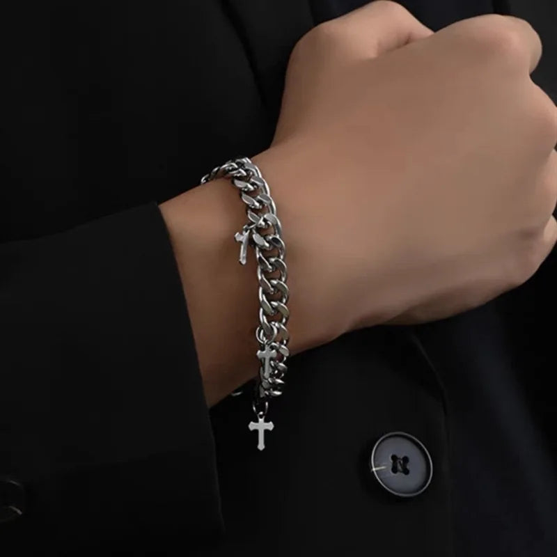 Titanium Steel Cross Cuban Bracelet Retro Cold Wind Hip Hop
