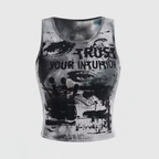 Grunge Punk Tie Dye Eye Letter Graphic Tank Top Women Y2K Crop Top Vest Streetwear