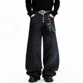 American Retro Street Men's Baggy Wide Leg Jeans Angel Wings Embroidery Loose Denim Pants