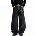 American Retro Street Baggy Wide Leg Jeans Angel Wings Embroidery Denim Pants