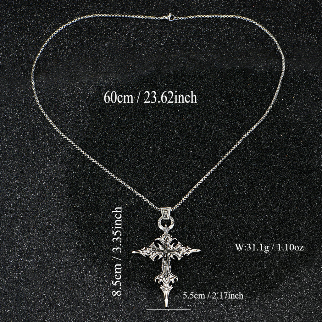 Vintage Gothic Skull Jesus Cross Pendant Necklace Catholic Jewelry for Men Punk Religious Amulet Necklace Vintage Gothic Skull J