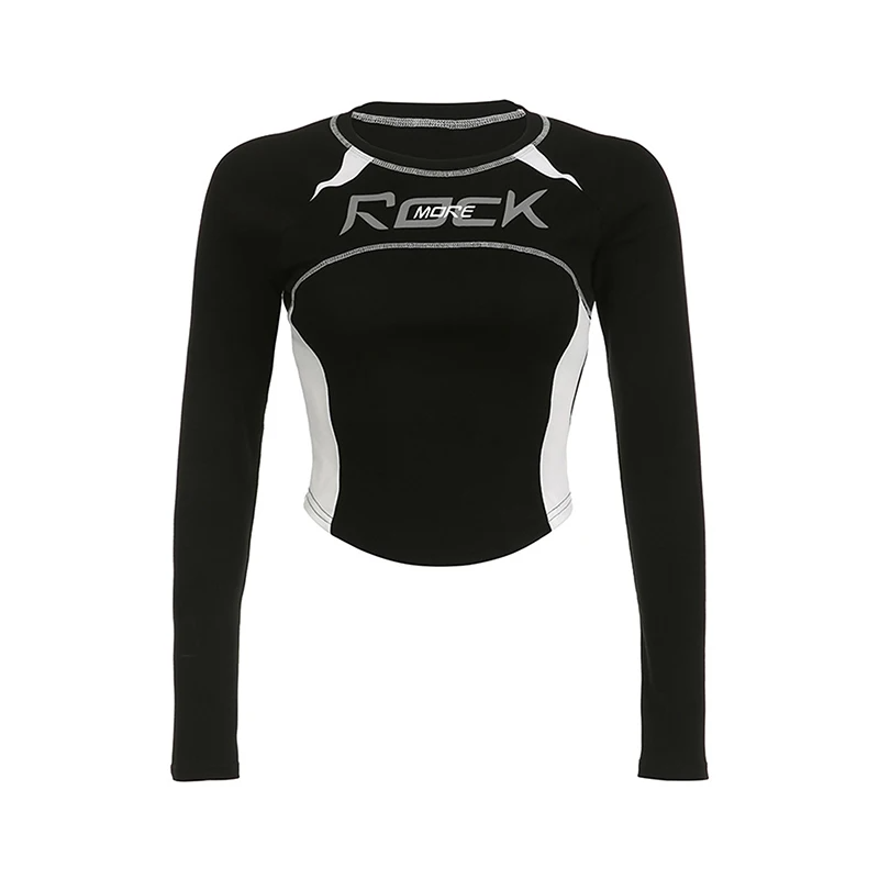 Spring New Women T-Shirt Long Sleeves O-Neck Streetwear Crop Top Streetwear