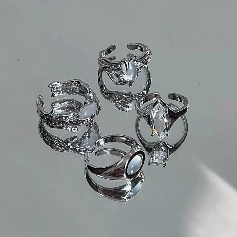Punk Moonstone Irregular Geometric Statement Ring