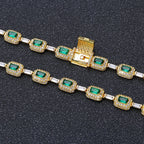Iced Emerald Cushion Cut Diamond Bracelet White Gold Inlaid Green