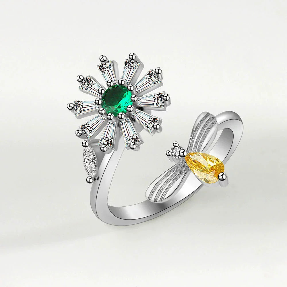 Sunflower Diamond Zircon Rotatable Ring