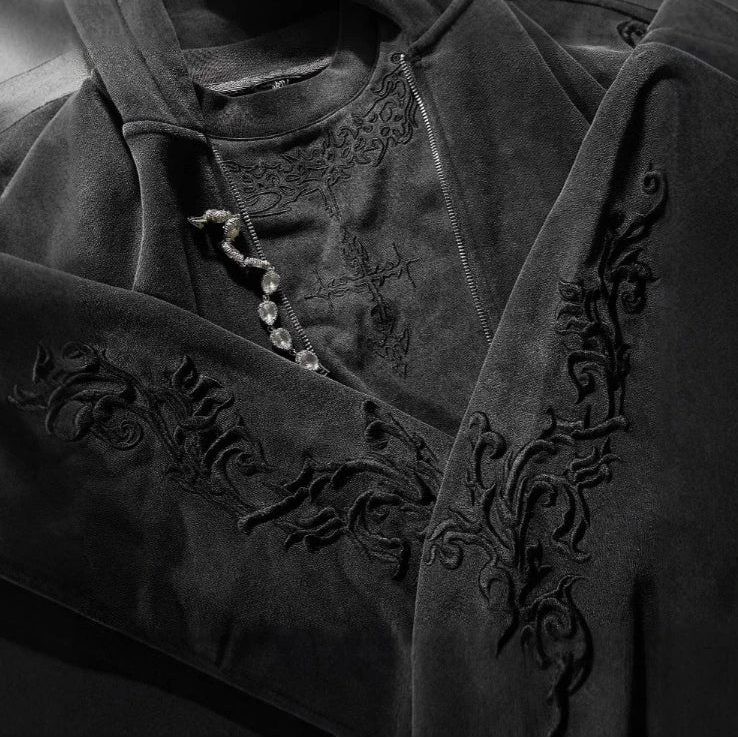 Y2K Summer New Streetwear Gothic Embroidery Hoodie Men Zip Up Loose